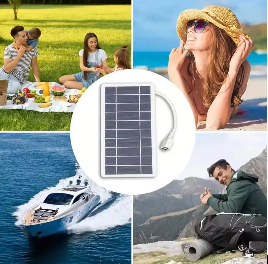 Cargador Solar Portátil USB 2W 5V para Celulares y Dispositivos – Ideal para Camping y Aventuras