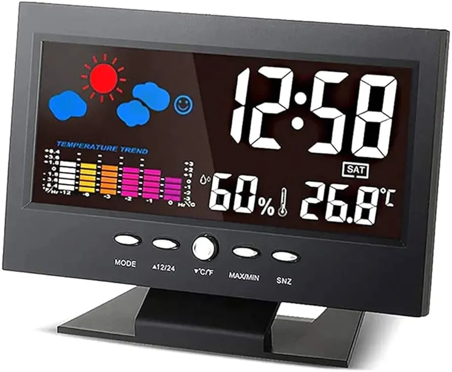 Reloj Despertador Digital con Termómetro e Higrómetro LCD