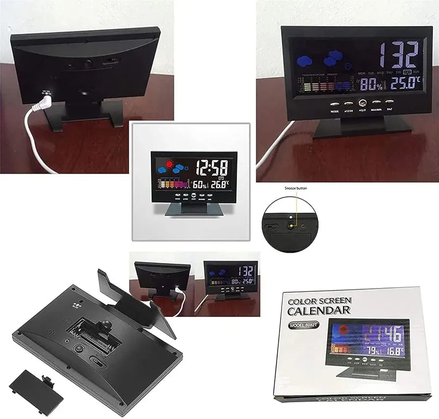 Reloj Despertador Digital con Termómetro e Higrómetro LCD