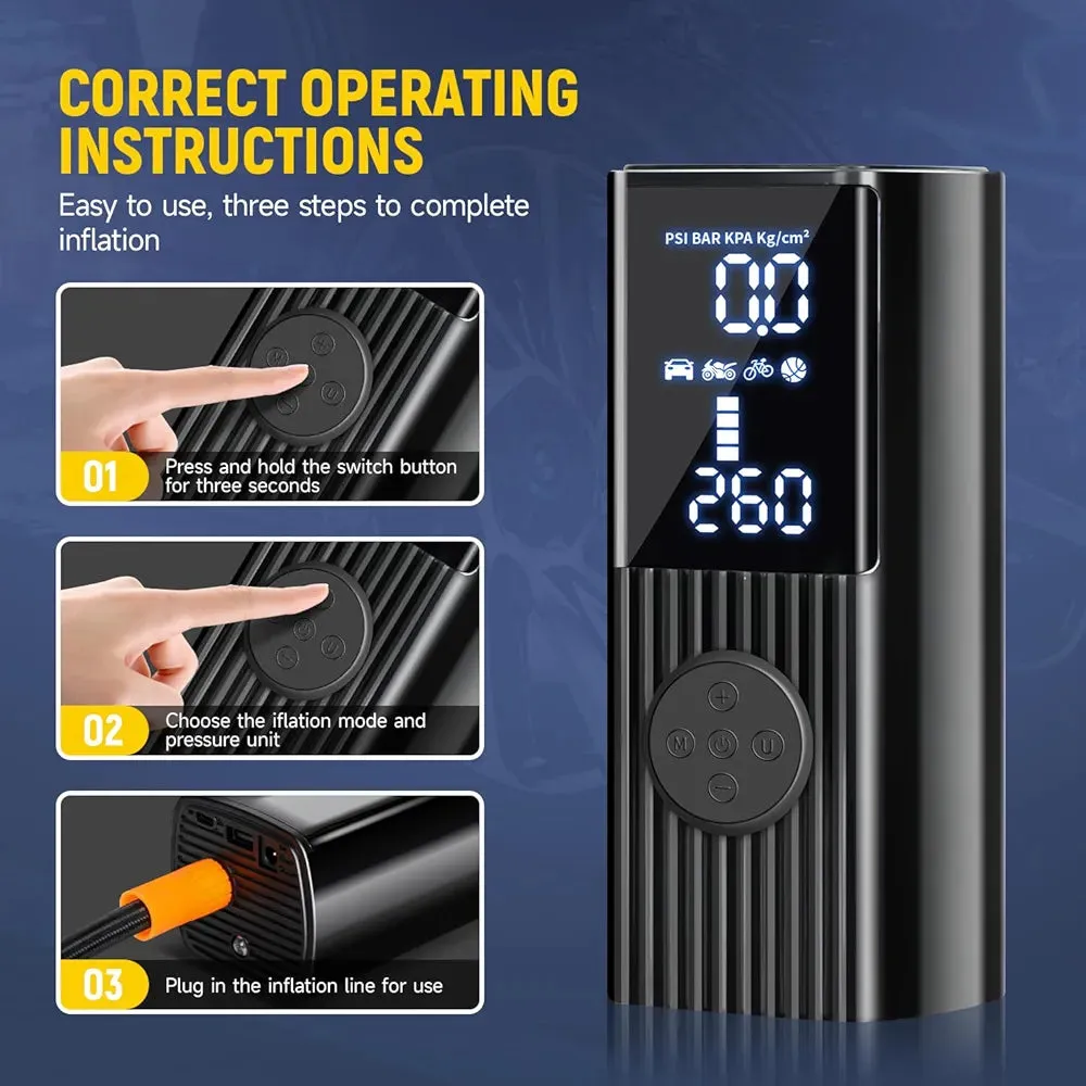 Compresor de Aire Portátil Inteligente – 5 Modos, Batería Recargable y Power Bank