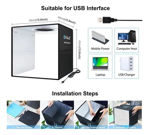 Caja de Estudio Fotográfico con Luz LED Regulable – 40×40×40 cm para Fotos Profesionales de Productos