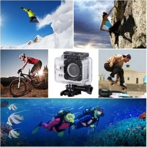 Cámara Deportiva 4K Ultra HD WiFi Sumergible hasta 40 m – Con Accesorios y Control Remoto