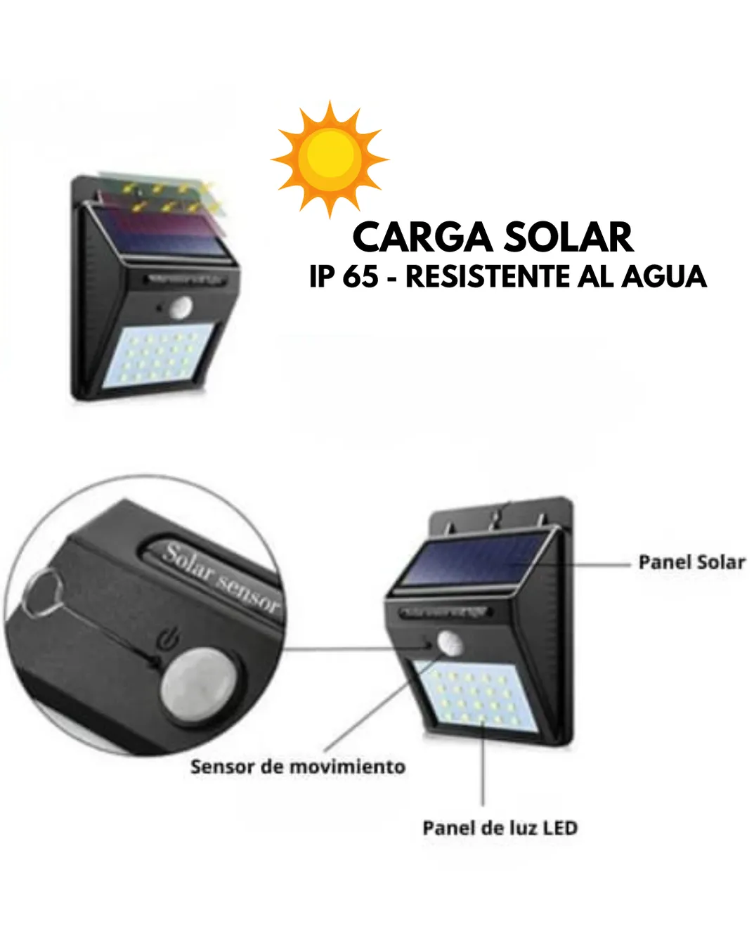 Foco Luz Led Solar Exterior Con Sensor De Movimiento 48 Led / Fotocélula
