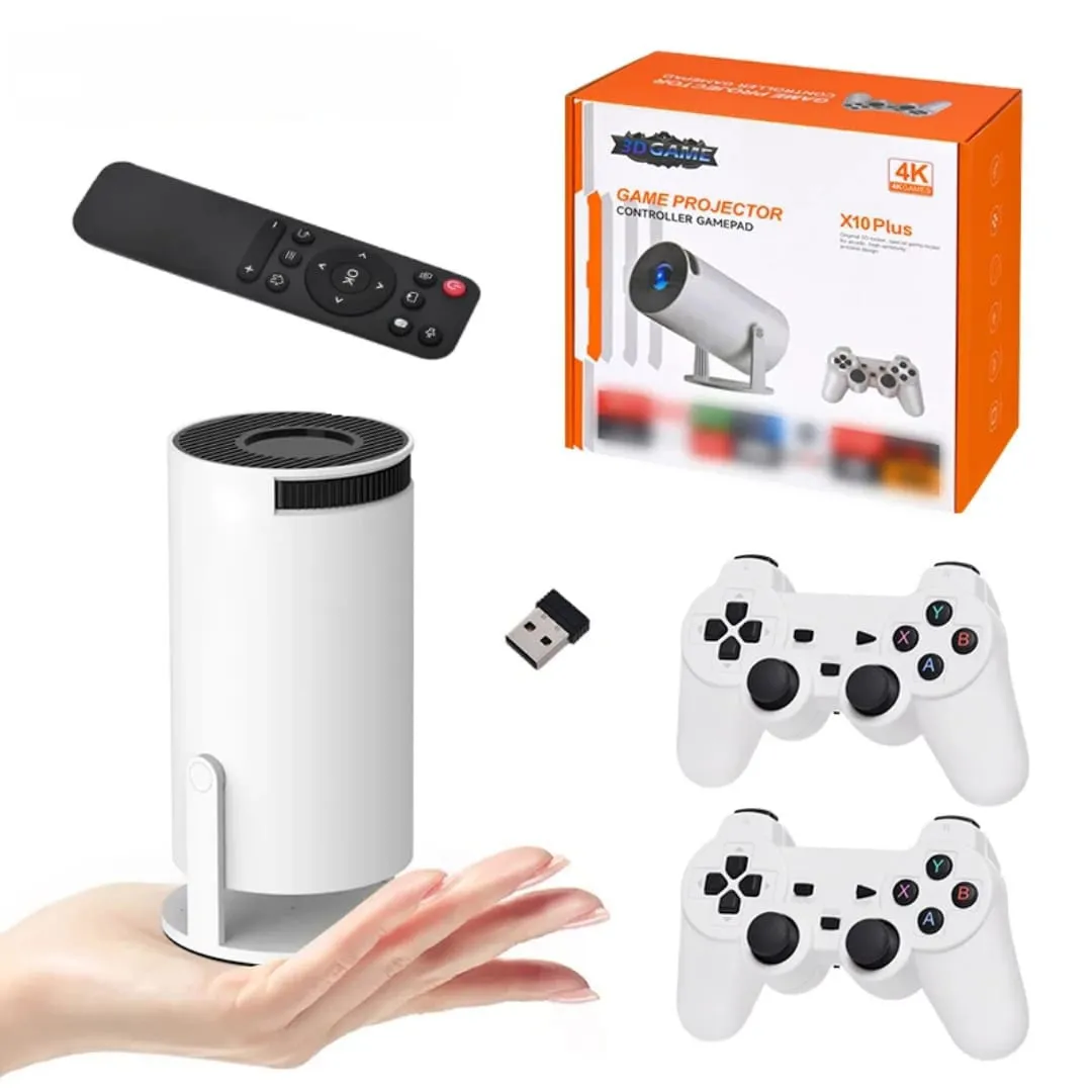 Proyector X10 PLUS – Cine y Consola Retro con Juegos + 2 Mandos Inalámbricos | HD y Portátil