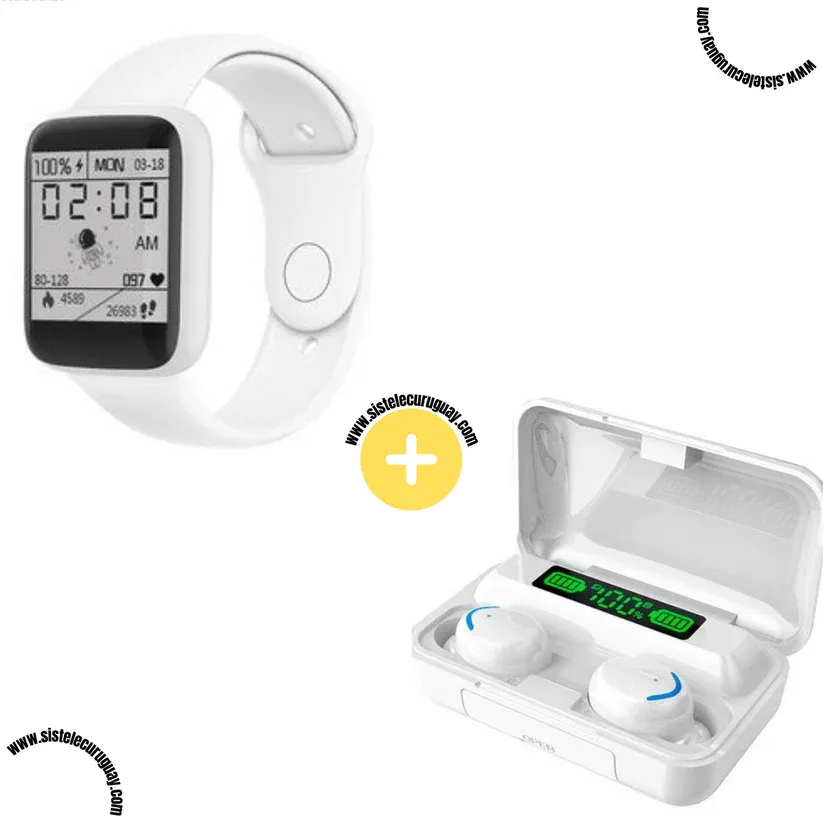 Smart Bracelet D20 PRO con Monitor Cardíaco y Funciones Deportivas + Auriculares Inalámbricos F9 con Power Bank y Pantalla LED