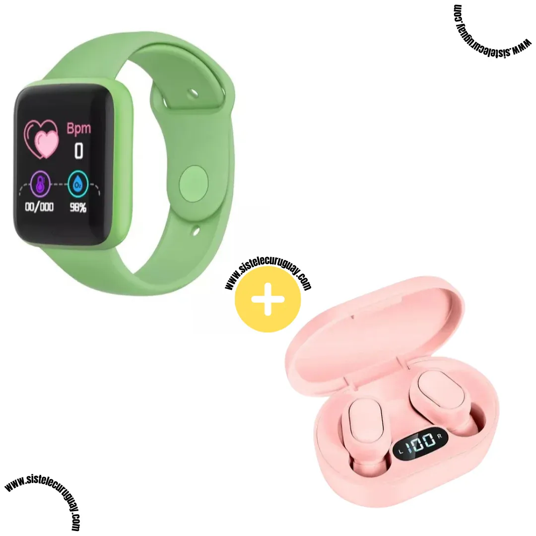 Smart Bracelet D20 PRO con Monitor Cardíaco y Presión Arterial + Auriculares Inalámbricos E6S con Bluetooth 5.0 y Pantalla LED