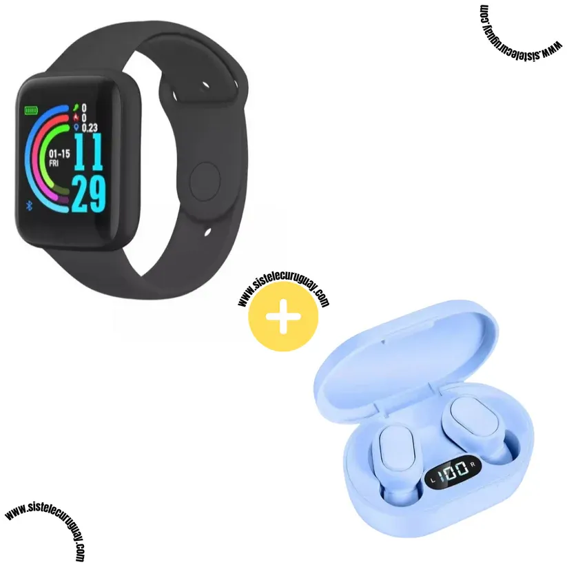 Smart Bracelet D20 PRO con Monitor Cardíaco y Presión Arterial + Auriculares Inalámbricos E6S con Bluetooth 5.0 y Pantalla LED