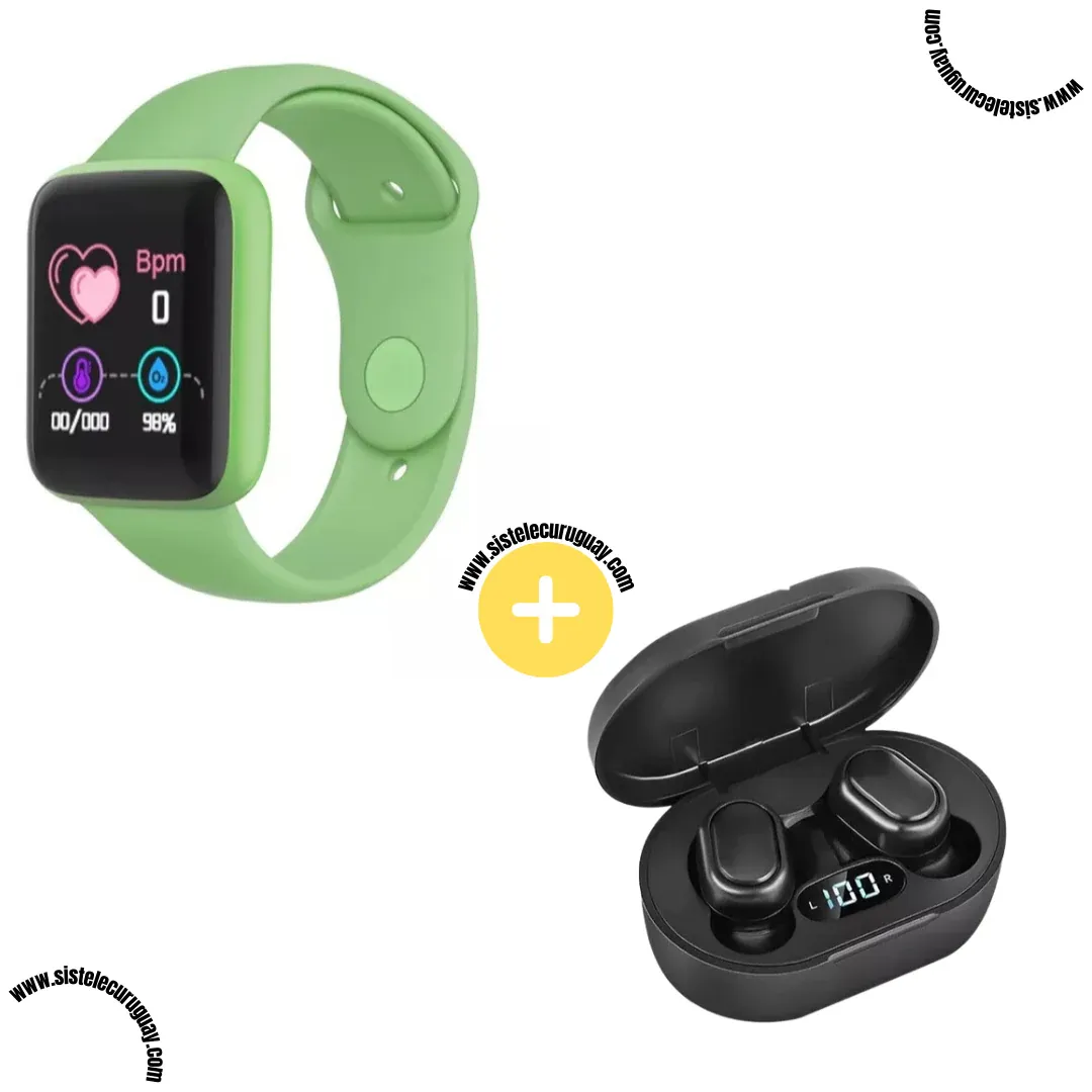 Smart Bracelet D20 PRO con Monitor Cardíaco y Presión Arterial + Auriculares Inalámbricos E6S con Bluetooth 5.0 y Pantalla LED