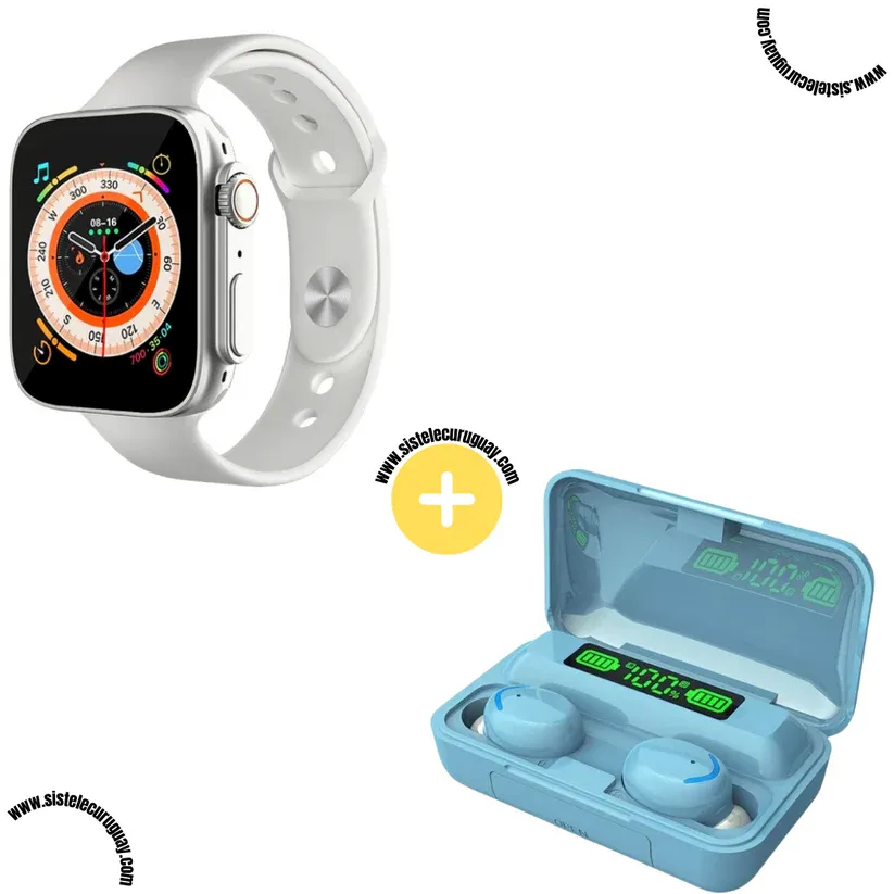 Smart Bracelet D20 Ultra con Monitor Cardíaco y Funciones Deportivas + Auriculares Inalámbricos F9 con Power Bank y Pantalla LED